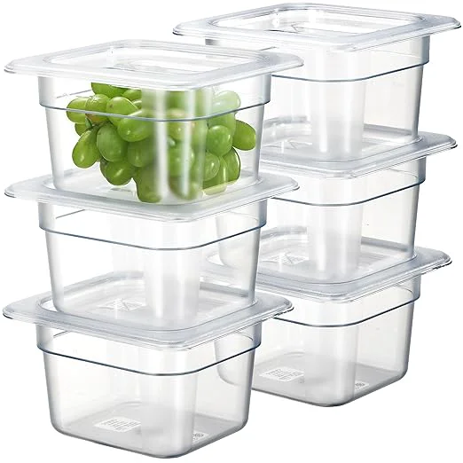 Exclusive CURTA 6-Pack 1 6 Size 4 Deep NSF Polycarbonate Food Pans with Handled Lids Drain Trays Dishwasher zer Safe Clear Container for Prep Tables Buffet Salad Bar Commercial Home KitchenAbout ThisOverview Selected