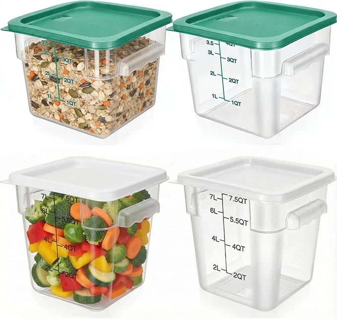 Relaxed Lallisa 4 Pcs 8qt 4qt Clear Food Storage Containers with Lids Handles and Scales Stackable Plastic Square Food Storage Containers for Dough Proofing Baking Kitchen Restaurant White Green About ThisOverview Trusted