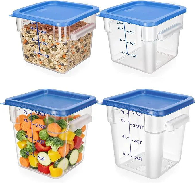 Durable Lallisa 4 Pcs 8qt 4qt Clear Food Storage Containers with Lids Handles and Scales Stackable Plastic Square Food Storage Containers for Dough Proofing Baking Kitchen Restaurant Blue About ThisOverview Genuine