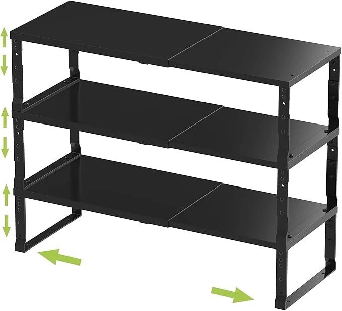 Comfortable Expandable Stackable Spice Rack Organizer for Kitchen Cabinet Adjustable Counter Shelf countertop Pantry Cupboard Bathroom Bedroom 3Packs Black Medium About ThisOverview Breathable
