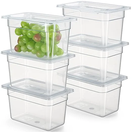 Environmentally Friendly CURTA 6-Pack 1 4 Size 6 Deep NSF Polycarbonate Food Pans with Handled Lids Drain Trays Dishwasher zer Safe Clear Container for Prep Tables Buffet Salad Bar Commercial Home KitchenAbout ThisOverview Original