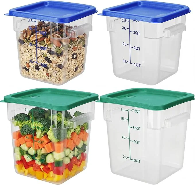 Relaxed Lallisa 4 Pcs 8qt 4qt Clear Food Storage Containers with Lids Handles and Scales Stackable Plastic Square Food Storage Containers for Dough Proofing Baking Kitchen Restaurant Blue Green About ThisOverview Solid