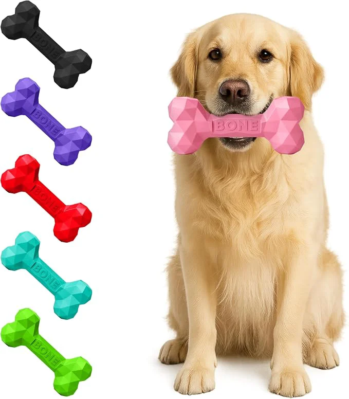 Relaxed Natural Rubber Dog Chew Bone – Treat-Dispensing Tough Indestructible Chew Casual