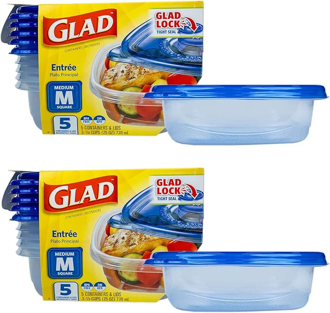 Premium Material Glad GladWare Entrée Food Storage Containers Medium Square - Meal Container Holds up to 25 Ounces of Food - Lock Tight Seal 5 Count - 2 PackAbout ThisOverview High-Performance