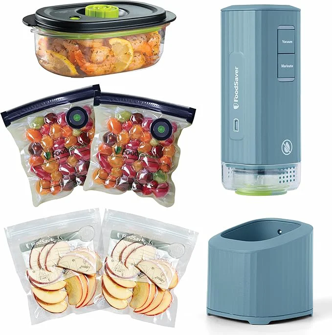 High-Performance FoodSaver Mini Handheld Vacuum Sealer Machine with Marinate Setting Charging Dock Cordless Food Vacuum Sealer for zer Storage Sous Vide Meal Prep BlueAbout ThisOverview Responsible