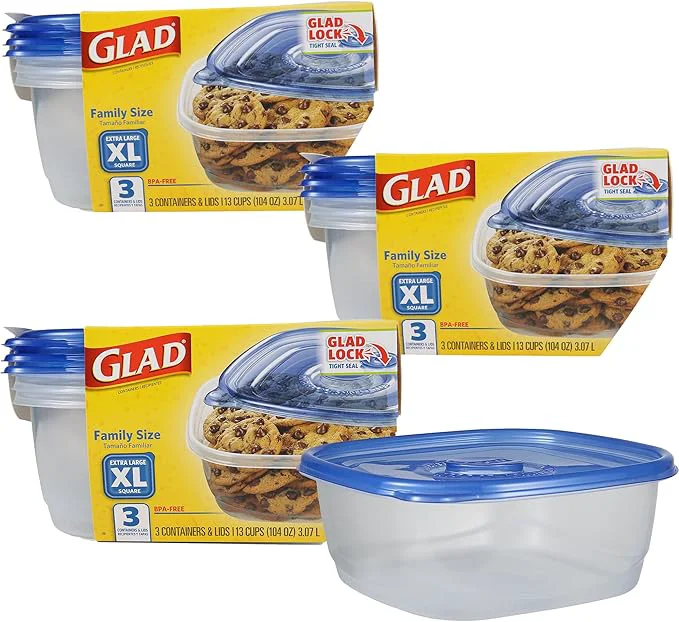 Easy-to-Use Glad GladWare XL Square Food Storage Containers Family Size Meal Container with Lock Tight Seal for Leftovers and Meal Prep Reusable and Dishwasher Safe 104 Oz 3 Count - 3 PackAbout ThisOverview Breathable