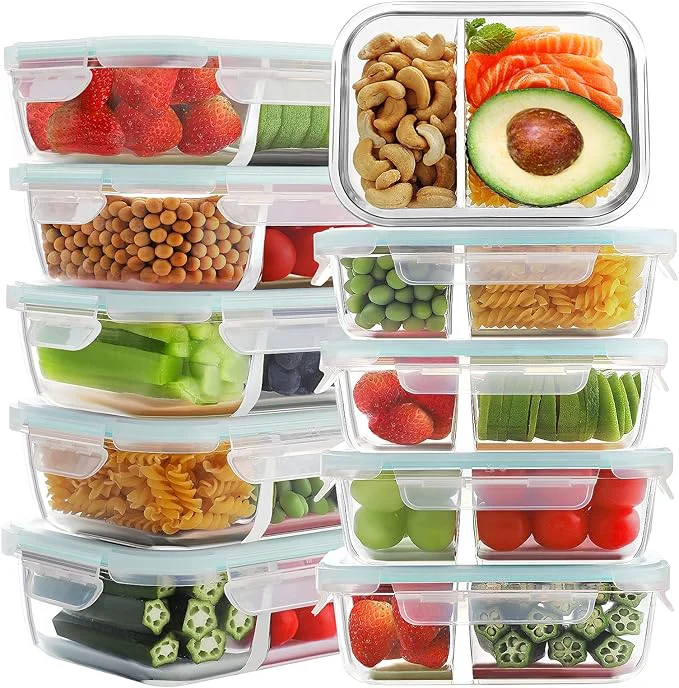 World-Class Bayco 10 Pack Glass Meal Prep Containers 2 Compartment Glass Food Storage Containers with Lids Airtight Lunch Bento Boxes Leak Proof 10 lids 10 Containers About ThisOverview User-Friendly