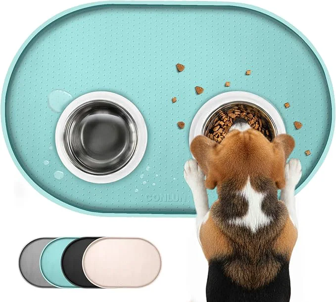 Green Dog Food Mat Raised Edges Pet Food Mats Reliable