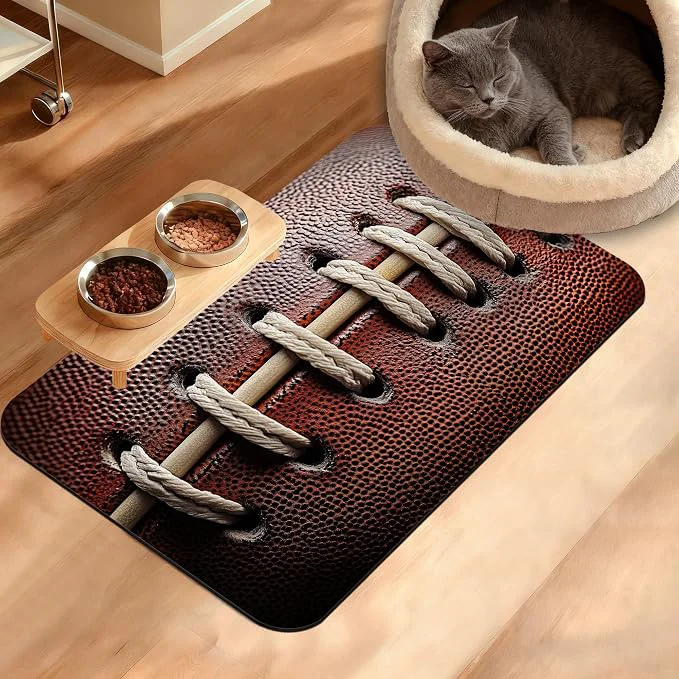 Specialty Football Texture Feeding Mat Laces Stripes Absorbent Quick-Dry Cat Dog Food Traditional
