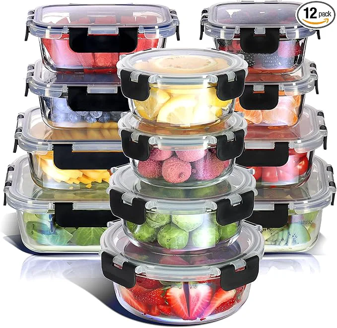 Recyclable Nestl 24pc 12 Airtight zer Safe Food Storage Containers and 12 Lids Pantry Kitchen Storage Containers Glass Meal Prep Container for Lunch Glass Storage Containers with Lids BlackAbout ThisOverview Crafted
