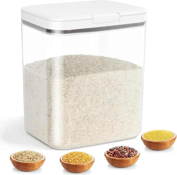 Casual Rice Storage Container - 5.8 Qt 11 Lbs Crystal-Clear Plastic Food Storage Container Bin with Pop-up Lid for Rice Flour Sugar Dry Food Holder for Kitchen Pantry Organization and StorageAbout ThisOverview Clean