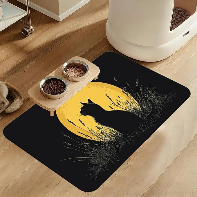 Unique Giner Cat Moon Pet Food Mat for Cats and Dogs–Christmas Stocking Absorbent Premium