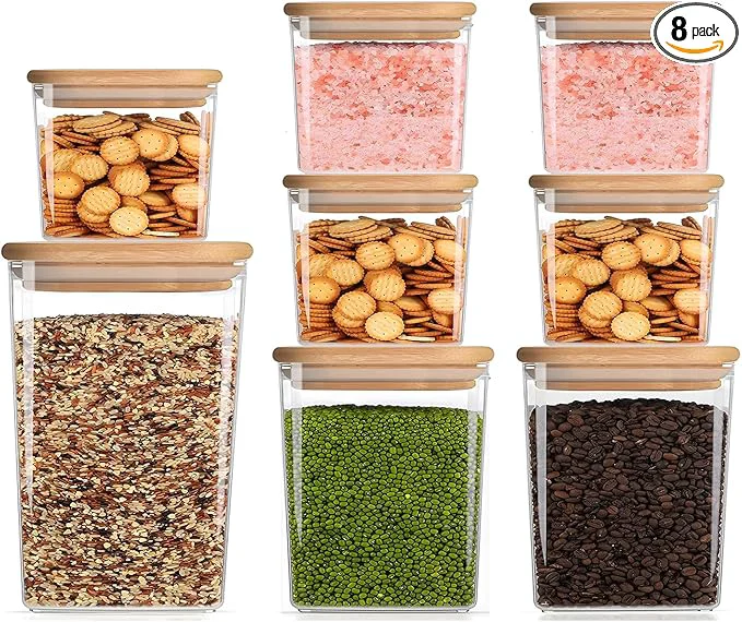 Clean Square Storage Containers with Lids Clear Food Storage Container Jar with Sealing Bamboo Lid for Noodles Flour Ce Rice Sugar Tea Coffee Beans 20oz 5 40oz 2 67oz 1 About ThisOverview Superior