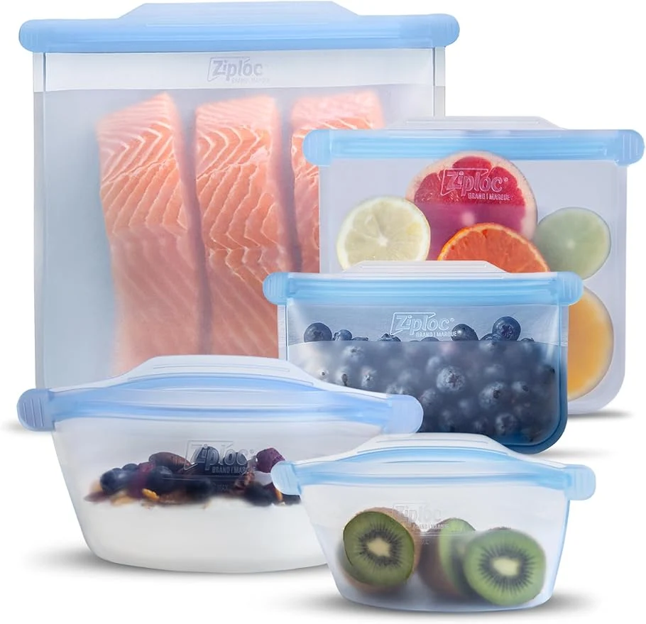 Soft Ziploc Endurables Pouch and Containers Variety Pack Reusable Silicone Bags and Food Storage Meal Prep Containers for zer Oven and Microwave Dishwasher Safe 5 Total Genuine