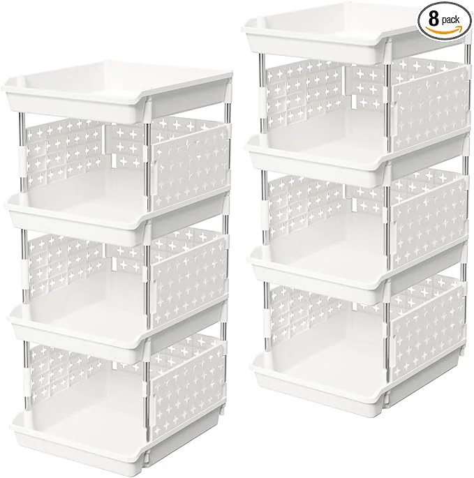 Reusable Lifewit Plastic Stackable Storage Baskets 4 Tier Stacking Bins for Food and Clothes Multifunctional Organizer for RV Kitchen Playroom Pantry White 35 x 30 x 72 cm 14 x 12 x 28 inch 2 PackAbout ThisOverview High-Grade
