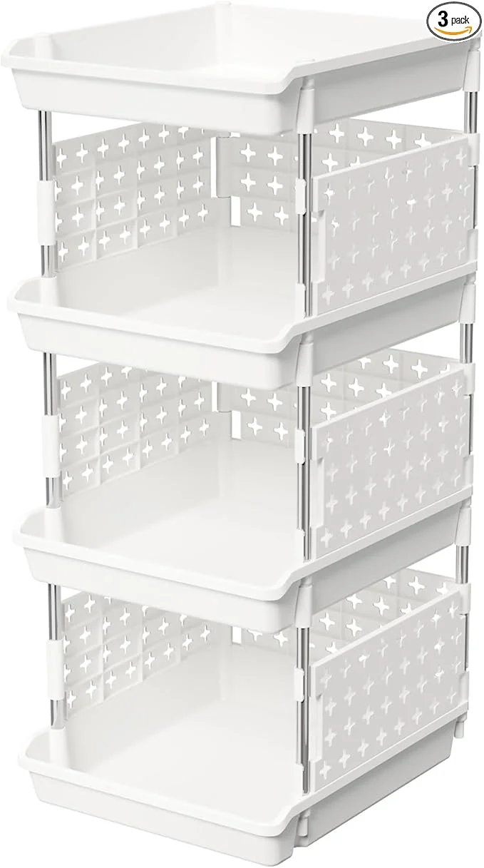 Expertly Made Lifewit Plastic Stackable Storage Baskets 4 Tier Stacking Bins for Food and Clothes Multifunctional Organizer for RV Kitchen Playroom Pantry and Bathroom 13.8 D x 11.8 W x 28.3 H 1 Pack WhiteAbout ThisOverview Powerful