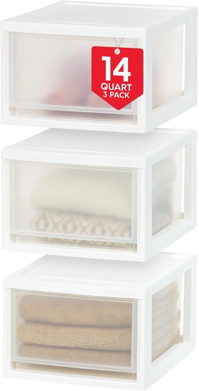 Prestigious IRIS USA 14.5 Qt. Plastic Drawer Storage Organizer Stacking Drawers 3-Pack Stackable Unit with Sliding Drawer for Clothes Bedroom Kitchen Under Sink Pantry Craft Room Bathroom Dorm Office WhiteAbout ThisOverview Powerful