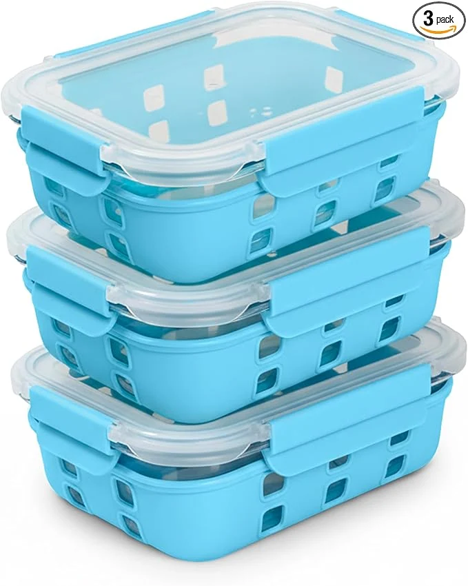 High-End ECOBERI 4.5 Cup Glass Meal Prep Containers with Lids Silicone Sleeves 3-Pack Airtight Leak-Resistant Food Storage Containers for Fridge zer Oven MicrowaveAbout ThisOverview User-Friendly