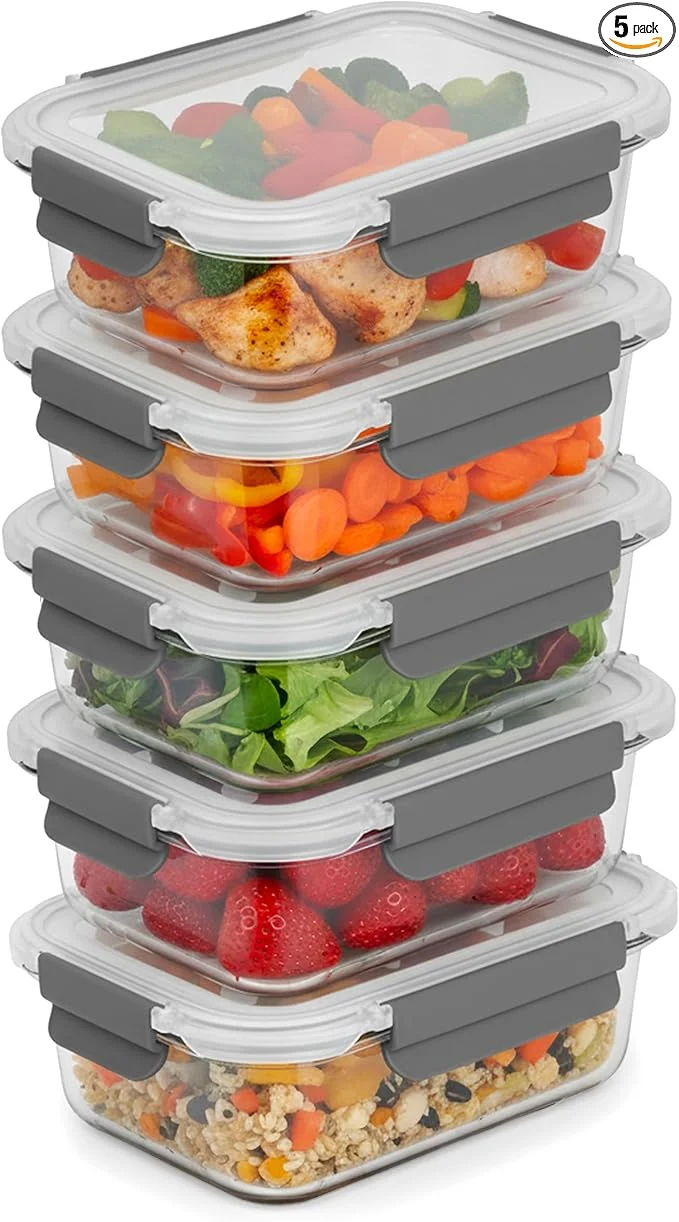 Organic ECOBERI 4.5 Cup Glass Meal Prep Containers with Lids Silicone Sleeves 5-Pack Airtight Leak-Resistant Food Storage Containers for Fridge zer Oven MicrowaveAbout ThisOverview Original