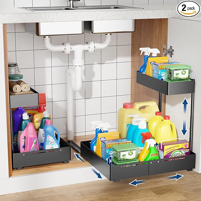 Reliable Insputer 2 Pack Under Sink Organizer 2 Tier Under Cabinet Storage Expandable Width 9.8 -15 Height Adjustable Thickened Pull Out Shelf for Bathroom Kitchen Laundry Pantry Black About ThisOverview User-Friendly