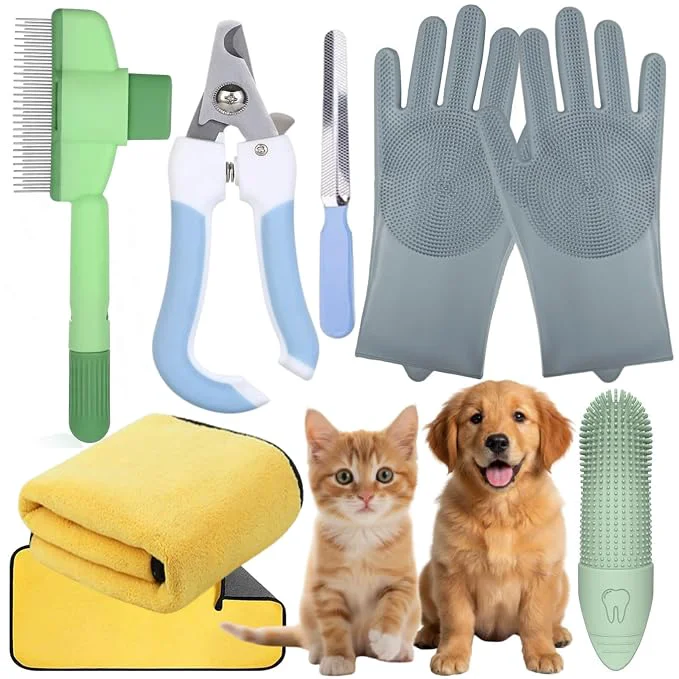 Elite Cat Dog Grooming Kit-6PCS for Cat Flea Comb Dog Brush For Shedding Pet Nail Next-Generation