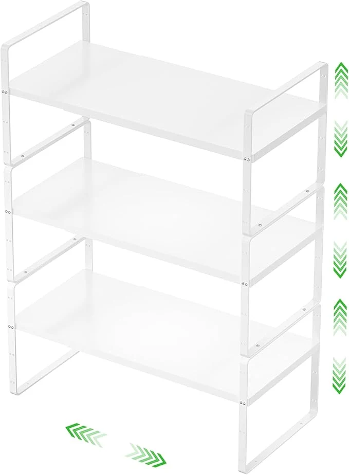 Premium Material Expandable Cabinet Storage Shelf Stackable Organizer Rack for Kitchen Bathroom Pantry Spice Cupboard Countertop Home Office Desk Heavy Duty Nonslip White Large 3 PackAbout ThisOverview Green
