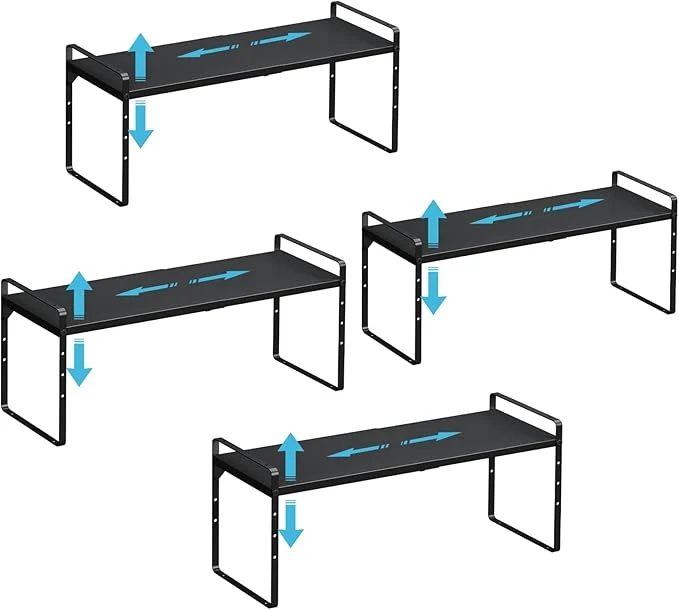 Sustainable 15.5 to 25.5 Inch Kitchen Cabinet Shelf Organizers Adjustable Kitchen Counter Shelf Organizer Set of 4 Expandable Countertop Storage Shelves Stackable Design 30LBS Heavy Duty Space SaverAbout ThisOverview Reusable
