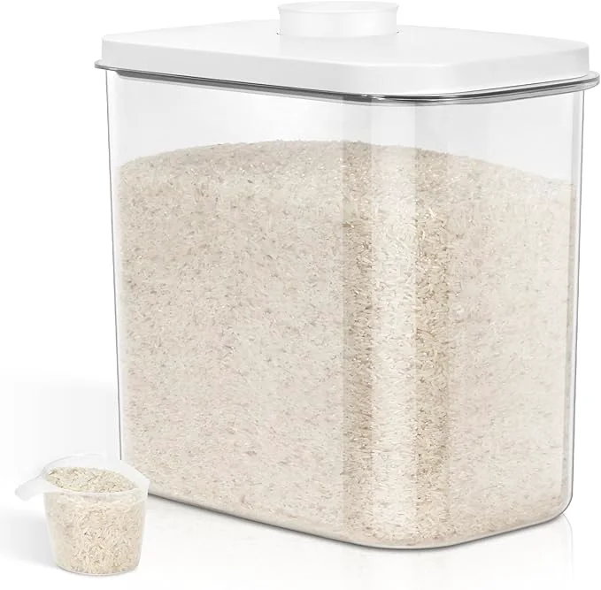 Reliable TBMax Large Rice Container 25 Lbs with Easy-Carrying Handles -12.7 Qt Flour Storage Container with Pop Up Lid Hanging Hooks for Cleaner Use Airtight Food Storage Bin for Kitchen OrganizationAbout ThisOverview Genuine