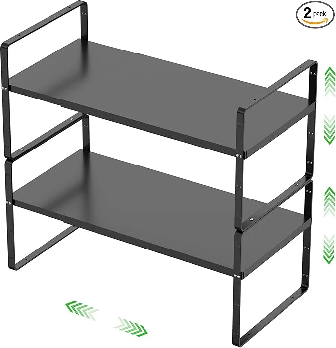 Smart Expandable Cabinet Storage Shelf Stackable Organizer Rack for Kitchen Bathroom Pantry Spice Cupboard Countertop Home Office Desk Heavy Duty Nonslip Black Large 2 PACKAbout ThisOverview Dependable