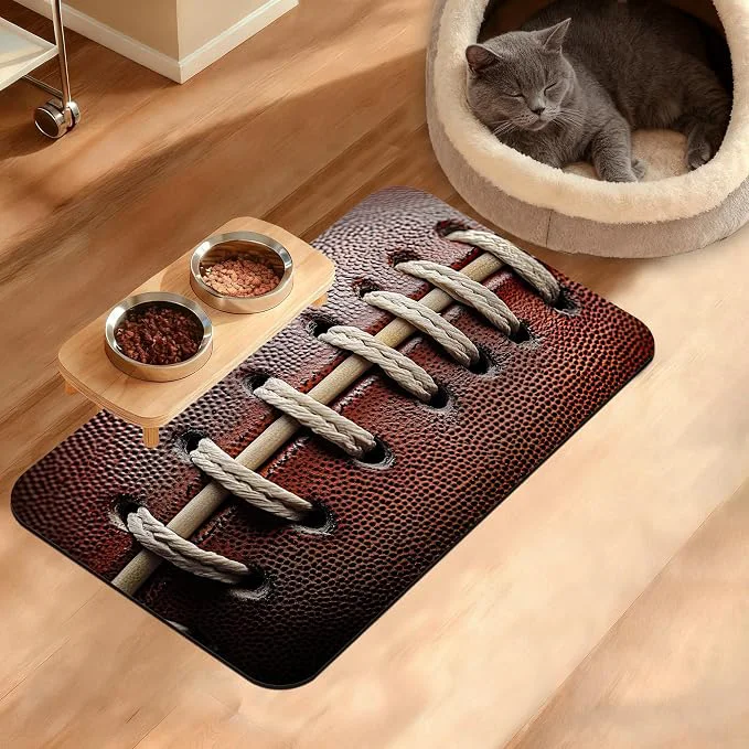 Pure Football Texture Feeding Mat Laces Stripes Absorbent Quick-Dry Cat Dog Food Easy-to-Use