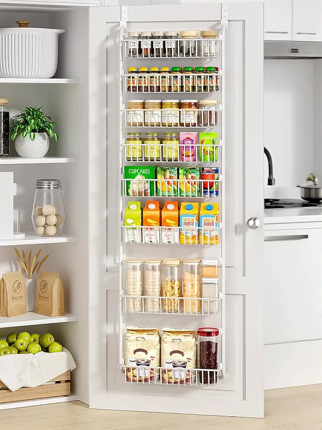 User-Friendly Delamu Over The Door Pantry Organizer 8-Tier Pantry Door Organizers and Storage with Adjustable Basket Metal Hanging Spice Rack Seasoning Organizer Door Organizer for Home Kitchen Bathroom WhiteAbout ThisOverview Refined