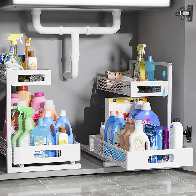 Dependable Full Metal Under Sink Organizer Pull Out Cabinet Organizers and Storage Silk-Smooth Sliding Drawer for Kitchen Bathroom Pantry Cabinet Closet White 2 Pack About ThisOverview Top-Quality