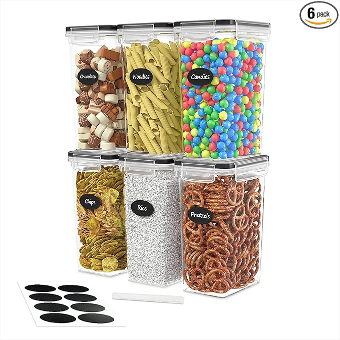 Certified DWËLLZA KITCHEN Airtight Food Storage Container Set - 6 Pieces 2.0L - Plastic BPA Kitchen Pantry Storage Containers - Dishwasher Safe - Include 8 Labels and Marker - Keeps Food Fresh DryAbout ThisOverview Official