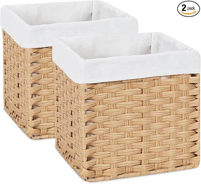 Specialty Bidtakay Wicker Storage Baskets with Liners 11x11 Storage Cube Bins Woven Basket with Imitation Water Hyacinth 2-Pack Waterproof Woven Storage Bins for Organizing Rattan Baskets Organizer-NaturalAbout ThisOverview Consistent