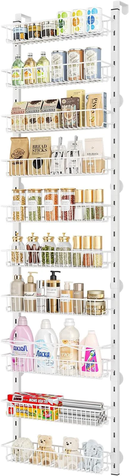 Excellent MIAOLI Over the Door Pantry Organizer 10-Tier Adjustable Spice Rack Cabinet Door Shelves Hanging Seasoning Organizer for Kitchen Bathroom Laundry Room Organization WhiteAbout ThisOverview Premium Material