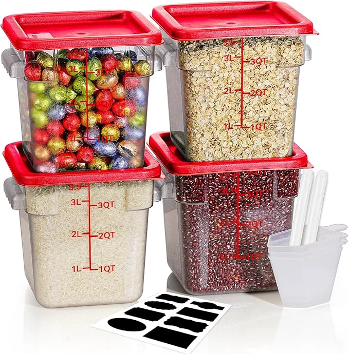 Genuine 4QT NSF Food Storage Containers 8 PCS Food Grade Hot Cold Resistant Commercial Clear Food Storage Containers with Lids for Restaurant Kitchen Proof Dough Measuring Spoons Included BPA About ThisOverview Selected