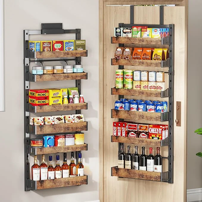 Effective 6-Tier Over The Door Pantry Organizer Heavy-Duty Metal Wall Mount or Hanging Spice Rack behind the door storage Shelves with Adjustable Basket Back of Door Organizer for Kitchen Cabinet and ClosetAbout ThisOverview First-Class