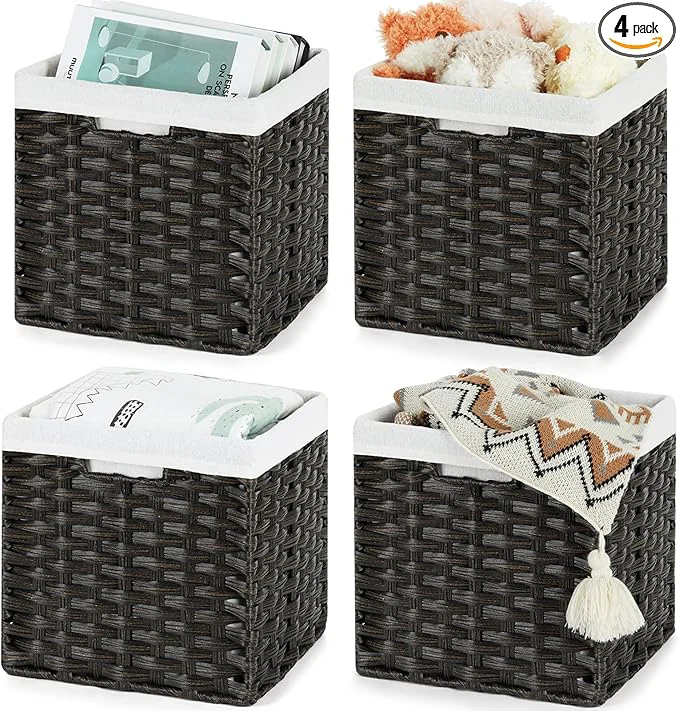 Exceptional Bidtakay Black Wicker Cube Baskets 11 inch 4 Pack Waterproof Hand-Woven Storage Baskets for Organizing Pantry BedroomAbout ThisOverview Premium Material