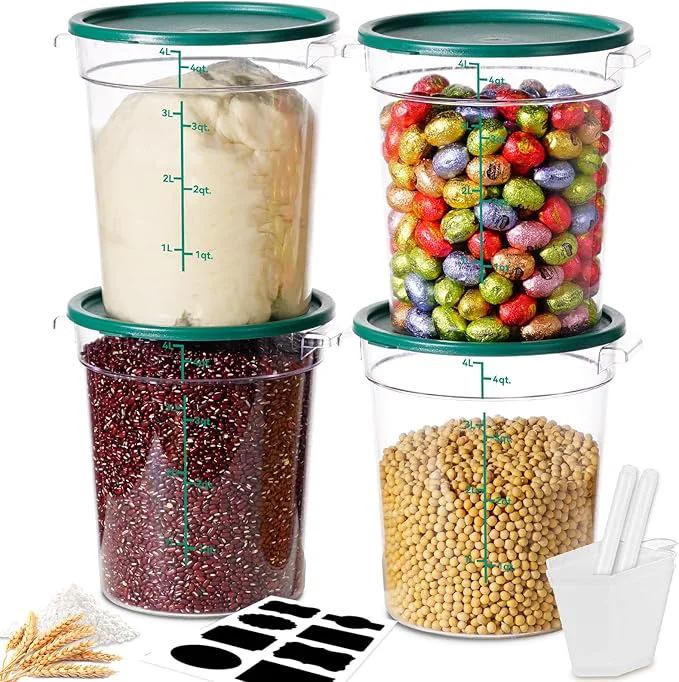 Consistent 4QT NSF Round Food Storage Containers with Lids 4 PCS Total Food Grade Hot Cold Resistant Dough Proofing Container for Pizza Bread with Measuring Spoons Included BPA GREEN About ThisOverview Classic