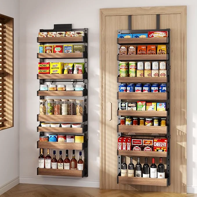 Safe 8-Tier Over The Door Pantry Organizer Heavy-Duty Metal Wall Mount or Hanging Spice Rack behind the door storage Shelves with Adjustable Basket Back of Door Organizer for Kitchen Cabinet and ClosetAbout ThisOverview Secure
