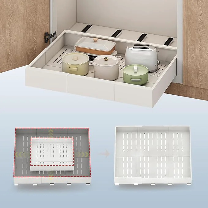 Solid Pull out Cabinet Organizer Expandable Width 23 -31 Depth 17 -24 with 5 Rails Roll out Drawers No Drill Adjustable Slide out Shelves for Kitchen Pantry for Both Lip and Lip- Cabinets White 1PC About ThisOverview Comfortable