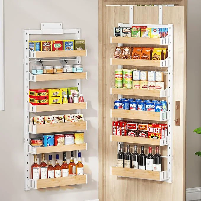 Traditional 6-Tier Over The Door Pantry Organizer Heavy-Duty Metal Wall Mount or Hanging Spice Rack behind the door storage Shelves with Adjustable Basket Back of Door Organizer for Kitchen Cabinet and ClosetAbout ThisOverview Authentic