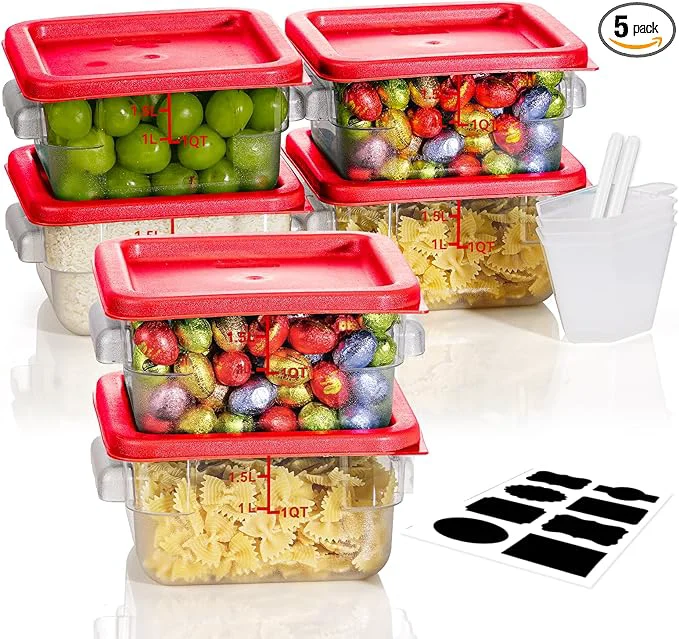 Carefully Designed 2QT NSF Food Storage Containers 6 PCS Food Grade Hot Cold Resistant Commercial Clear Square Food Storage Containers with Scales Handles for Home Restaurant Kitchen Proof Dough BPA N1 About ThisOverview Reusable