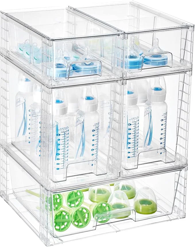 Official Vtopmart 5 Pack Clear Stackable Storage Drawers Easy to Assemble Baby Bottle with handles Plastic Drawers for Kitchen Pantry Cabinet Under Sink OrganizationAbout This Excellent