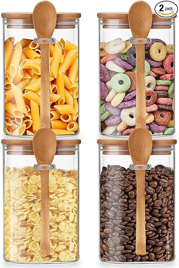 Original Unbreakable Glass Jars with Airtight Bamboo Lid and Spoon 4Pcs 49OZ Glass Kitchen Canisters Overnight Oats Containers Glass Food Storage Containers for Coffee Beans Flour Sugar Cookie PastaAbout ThisOverview Top-Quality