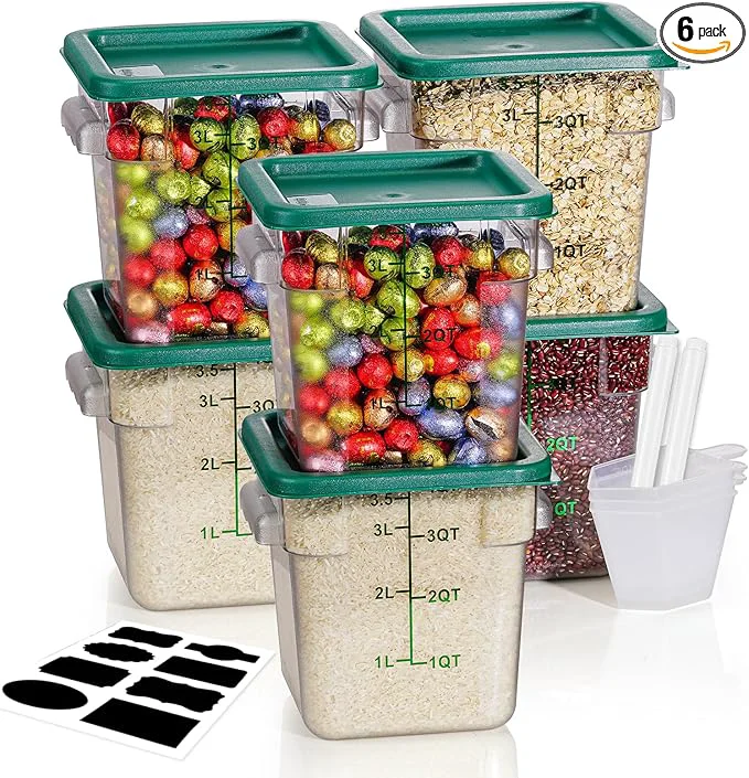 Long-Lasting 4QT NSF Food Storage Containers 6 PCS Food Grade Hot Cold Resistant Commercial Clear Food Storage Containers with Lids for Restaurant Kitchen Proof Dough Measuring Spoons Included Green N About ThisOverview Functional