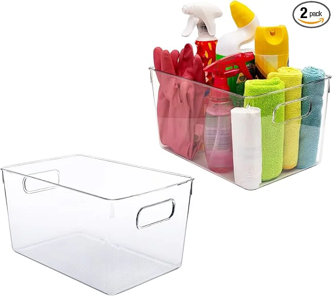 Trendy Clear storage organizer bins Kitchen Cabinet Organizers and Storage Baskets Pantry Fridge Containers for Organizing Cabinet Organization for Foods Snacks Chips Vitamin Spices MakeupAbout ThisOverview High-Performance