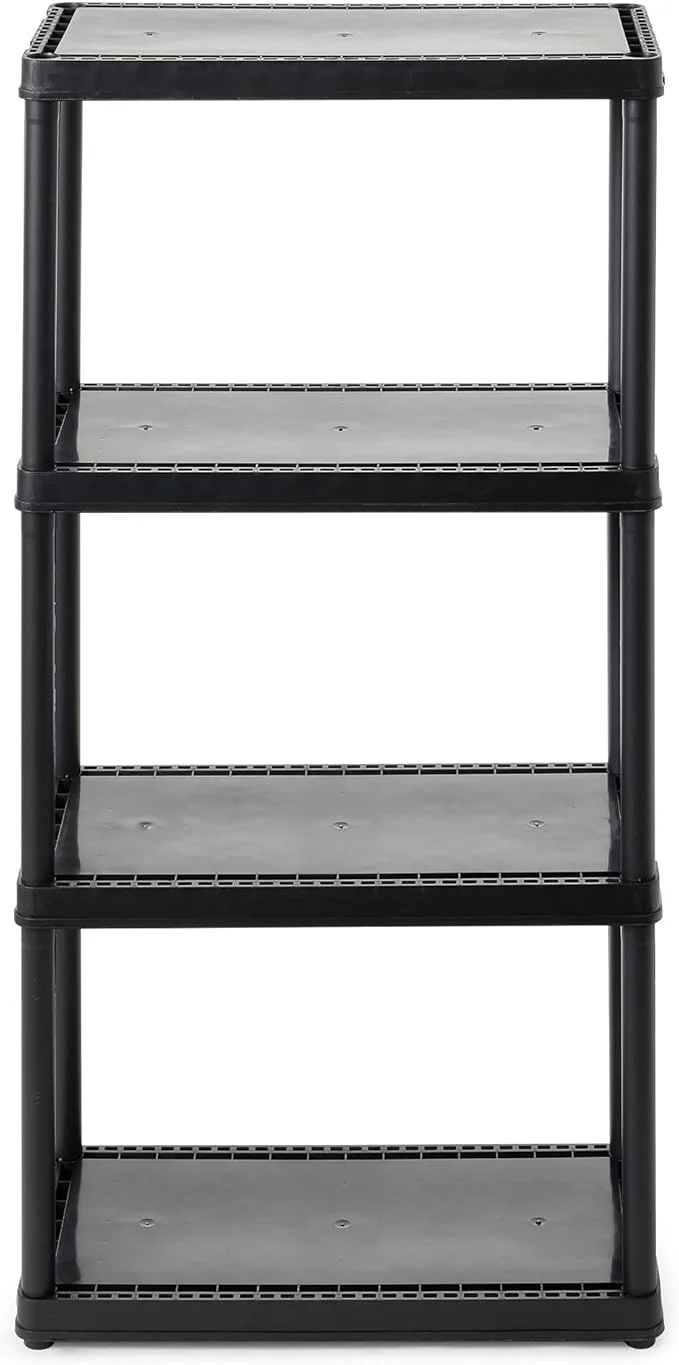 Green Gracious Living 4 Shelf Fixed Height Solid Light Duty Storage Unit 24 x 12 x 48 Organizer System for Home Garage Basement and Laundry BlackAbout ThisOverview Secure