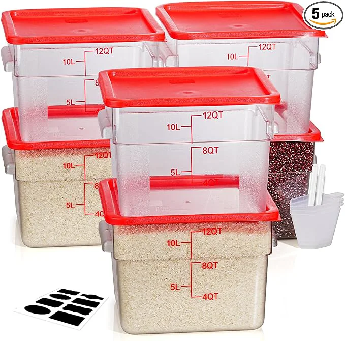 Reusable 12 Quarts Sous Vide Container 6 PCS Commercial Food Storage Containers with Lids - Clear Food Container with Scales Handles for Home Restaurant Kitchen Storage Pizza Bread Red N1About ThisOverview Exceptional