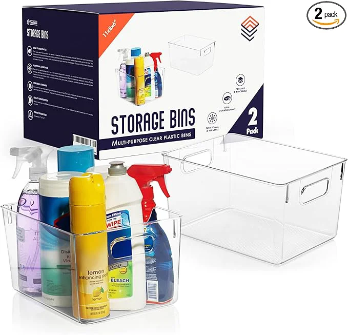 Sustainable ClearSpace Clear Plastic Storage Bins – Pantry Organizers Storage Containers Cabinet Organizer - Home Organization Must Haves for Kitchen Laundry Room Office Closet Garage zerAbout ThisOverview Organic